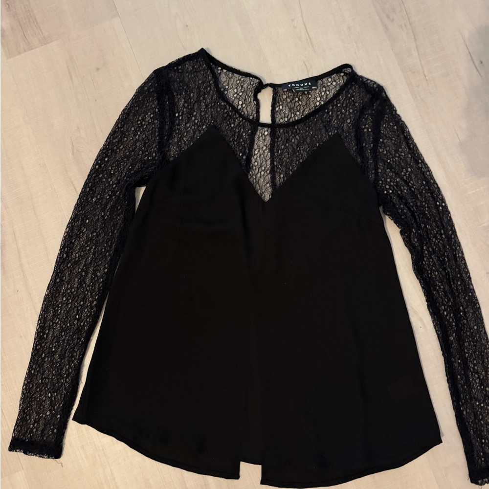 Trouvé Black Long Sleeve Lace Top - XS